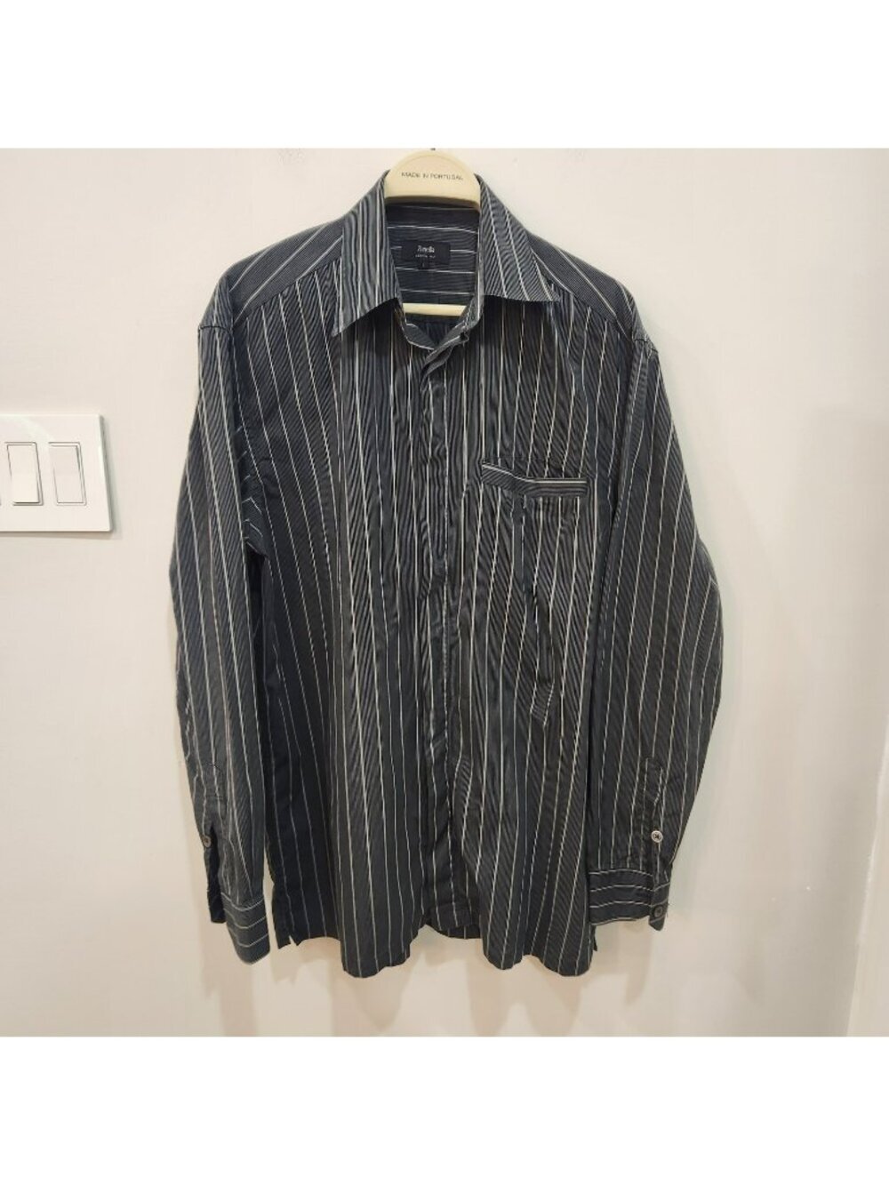 Zanella Long Sleeve Shirt Mens Large Gray Stripes Pocket Made in Italy